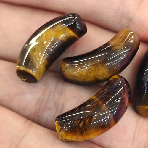 天然黄虎眼石弯管珠 C型弧形散珠  手串DIY异形配件 单颗