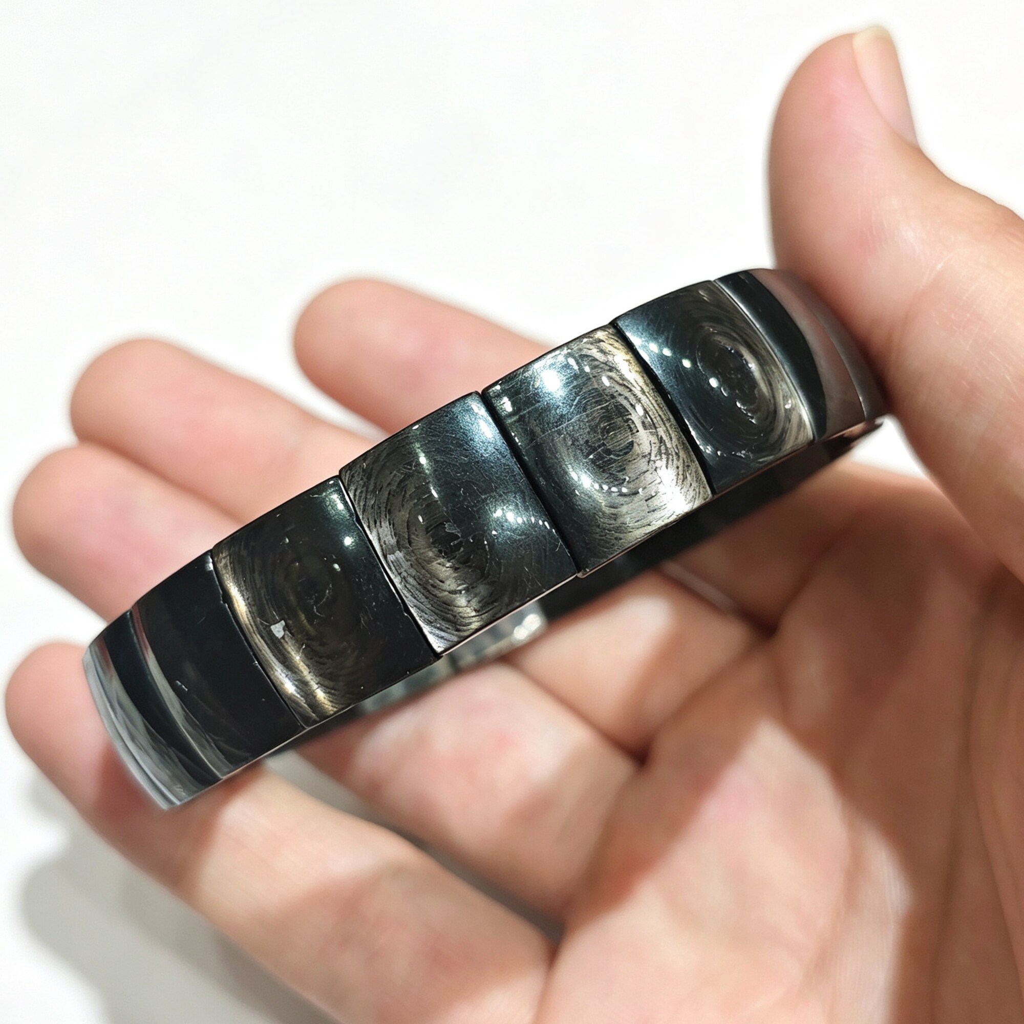 天然金运石手排男 银线石紫苏辉石手链 独特指纹纹理宽版手饰礼物图片