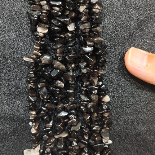 天然银曜石带孔碎石串珠 DIY随形珠子 黑曜石变种 银色猫眼效应