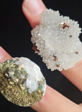 天然石英晶簇黄铁矿共生原石戒指 风景矿标戒指 一物一图小众饰品