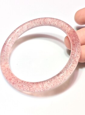 天然草莓晶手镯 鸽血红星光点点 冰透粉晶圆条款 女款饰品