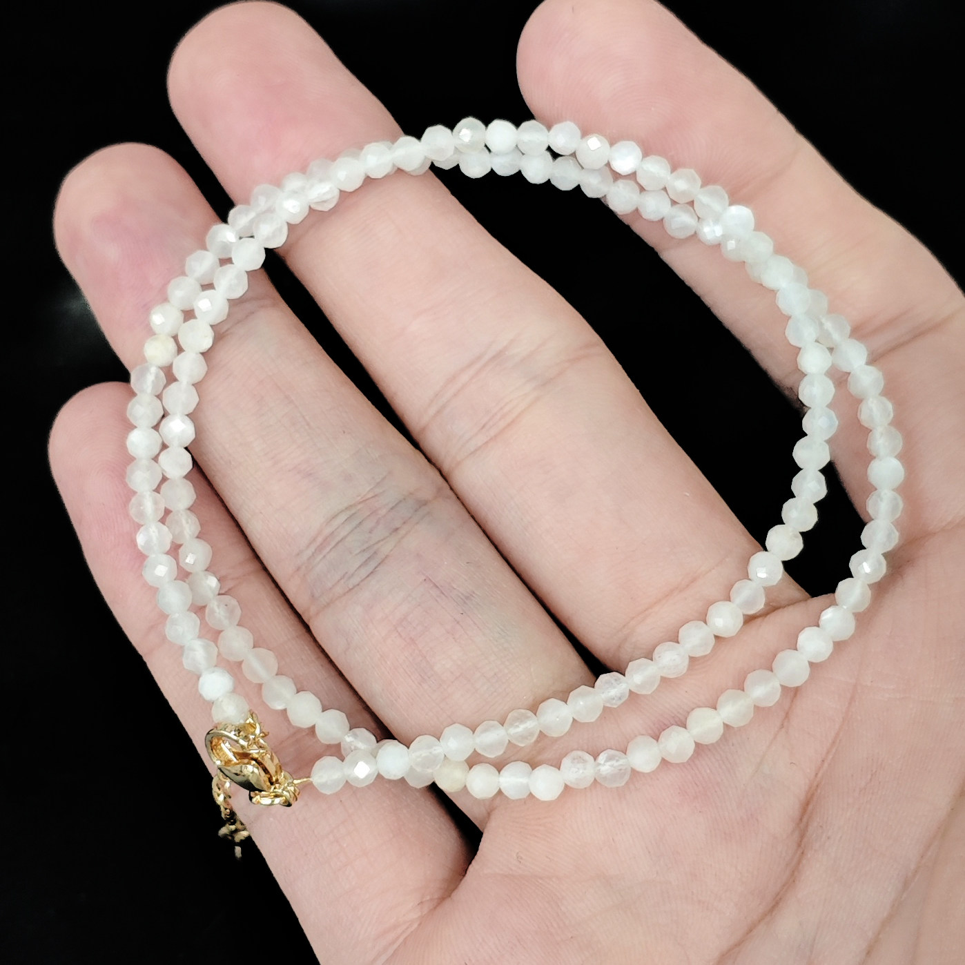 天然白月光石散珠切面单圈项链 女款夏季清凉休闲饰品 钻切面抛光