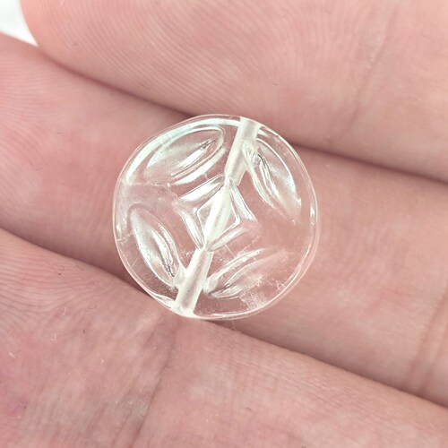 天然白水晶小钱币 立体精雕 DIY手机链手链手串隔珠