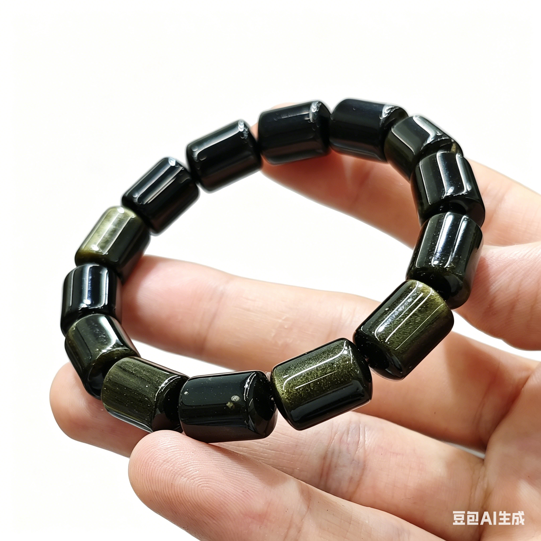天然金曜石手串女款手串圆柱形小珠子女朋友节日小礼物附手链礼盒