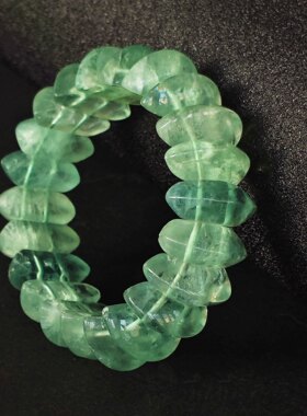 天然绿萤石大颗粒月牙形手串 大颗粒男款 珠长约22mm棉絮冰裂较多