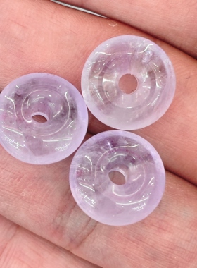 天然紫水晶平安扣 紫罗兰色薰衣草紫水晶 浅紫色DIY手工项链用珠