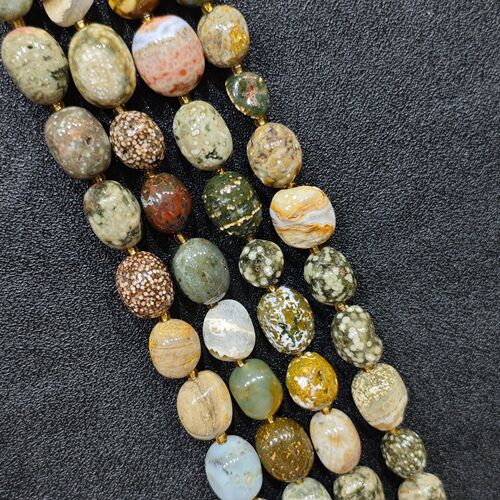 天然油画蛋形海洋碧玉半成品 满花斑点随形蛋珠 DIY 复古民族风