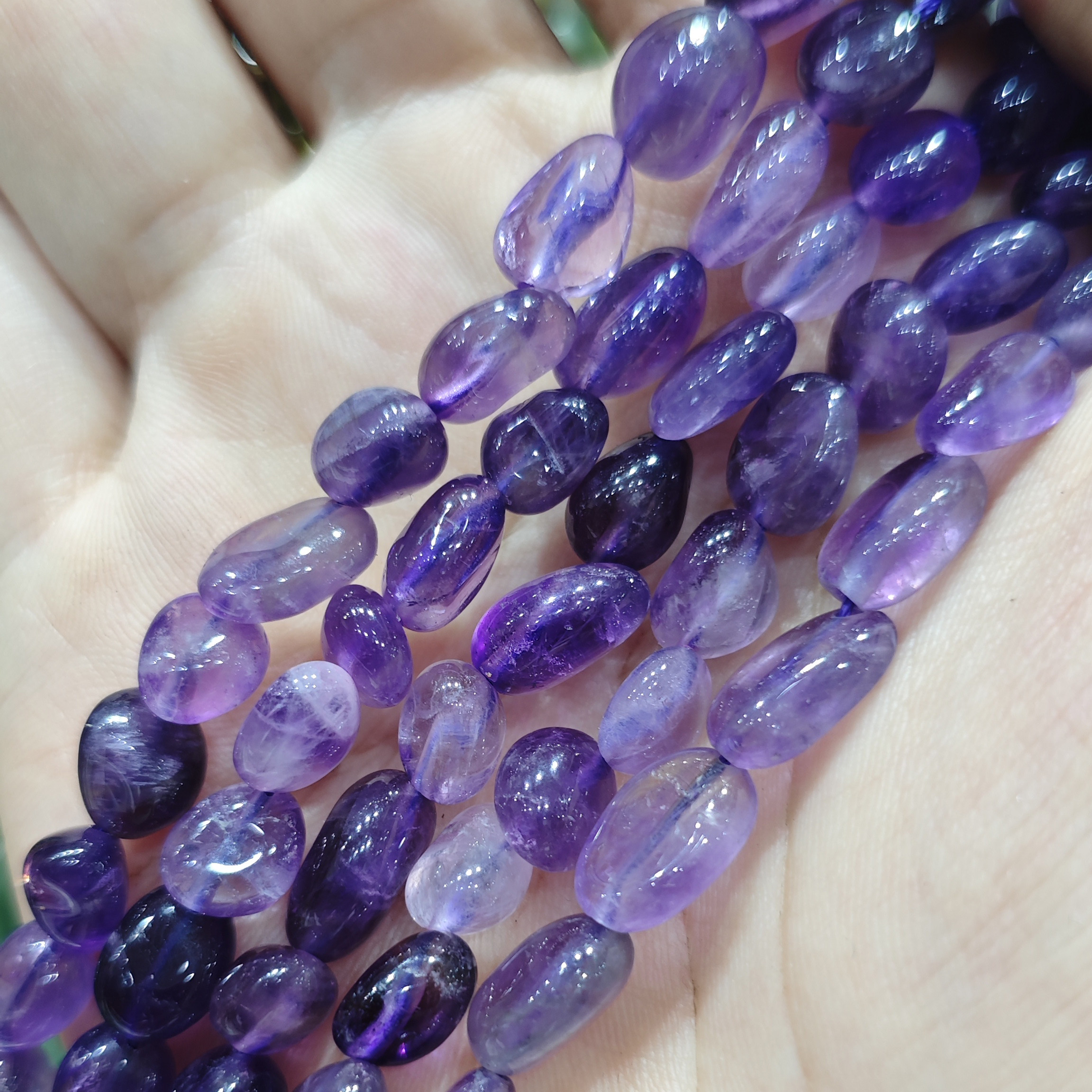 天然紫水晶鹅卵形不规则形串珠子半成品 DIY手工女款手链手串手作