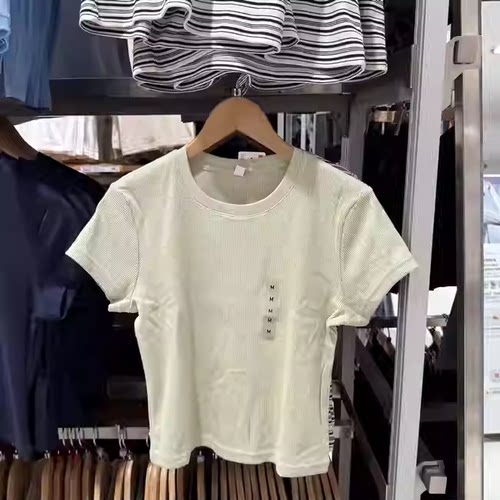 外贸原单 女装罗纹圆领短T恤/短袖26春夏新款484457