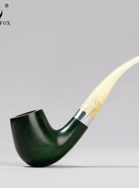 老狐狸墨绿精品实木烟斗进口石楠木3mm过滤芯烟道米白树脂烟嘴