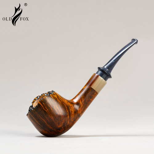 老狐狸精品手工实木烟斗石楠木3mm过滤烟道牛角环进口坎伯兰烟嘴