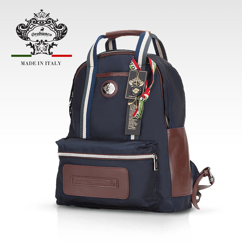 Orobianco意大利进口真皮尼龙休闲双肩包男电脑包书包女CHECKIN-C