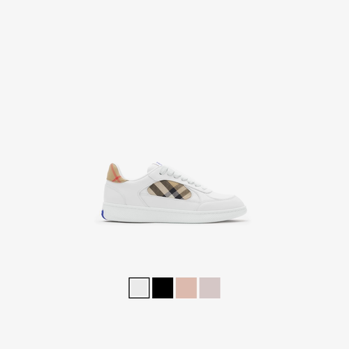 皮革拼格纹运动鞋BURBERRY