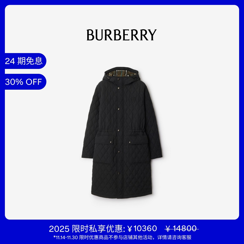 绗缝中长款大衣BBR连帽巴宝莉