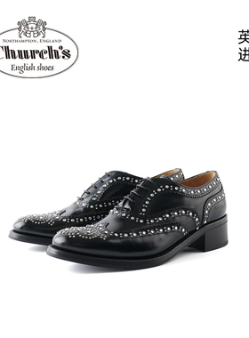 Church's进口手工布洛克雕花牛津鞋女士商务皮鞋Burwood 35 Shine