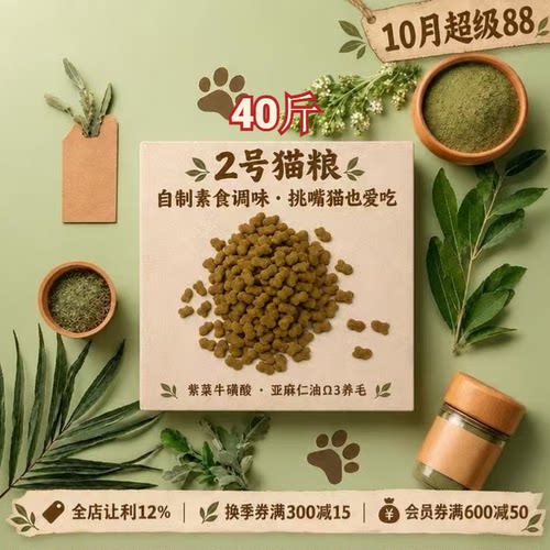 阿幸2号素猫粮斋饭40斤/成幼猫通用/护眼护皮毛易消化/5斤装*8袋