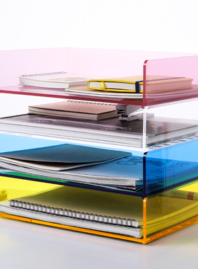 三锐多层文件框可组合文件架桌面单层收纳盒办公用品透明红托盘可堆叠整理架A4亚克力文件盘资料架