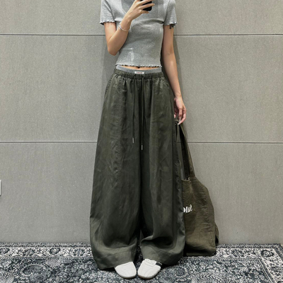 夏季新款高腰棉麻阔腿裤女显瘦