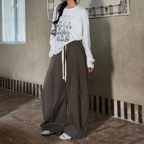 秋季新款松弛风高腰阔腿裤女