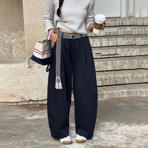 秋季高腰阔腿休闲裤女显瘦透气