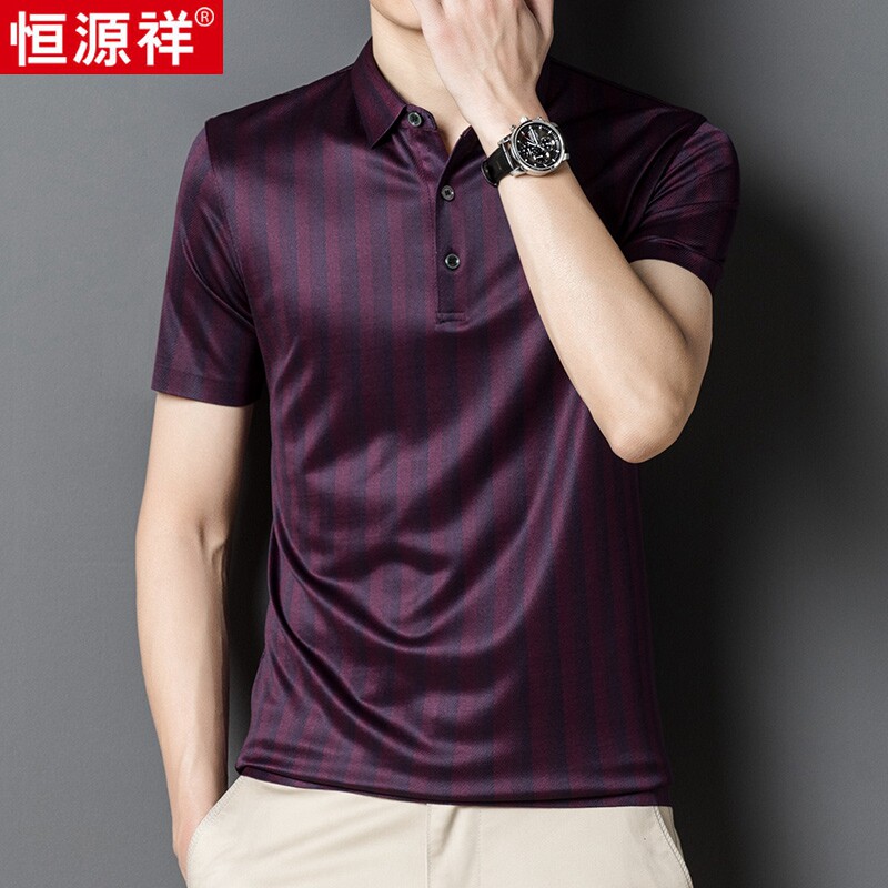 恒源祥桑蚕丝条纹短袖t恤男商务休闲帅气翻领polo衫中年爸爸男装在类目 男装, T恤中 - 来自Buy2taobao.com提供专业的淘宝代购服务