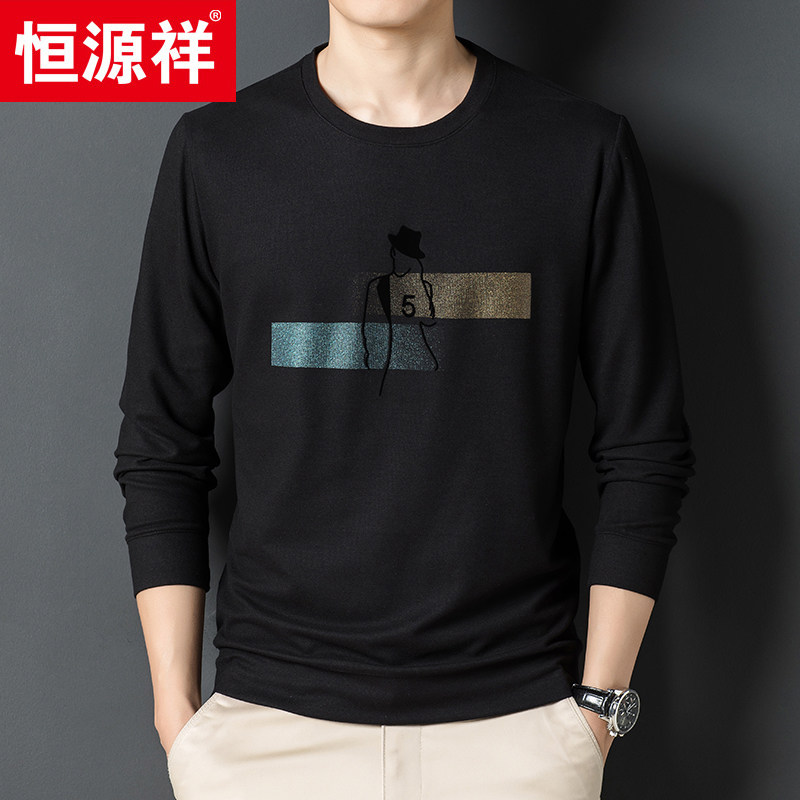 恒源祥中年男士长袖T恤衫春秋薄款圆领印花卫衣含羊毛休闲上衣潮在类目 男装, T恤中 - 来自Buy2taobao.com提供专业的淘宝代购服务