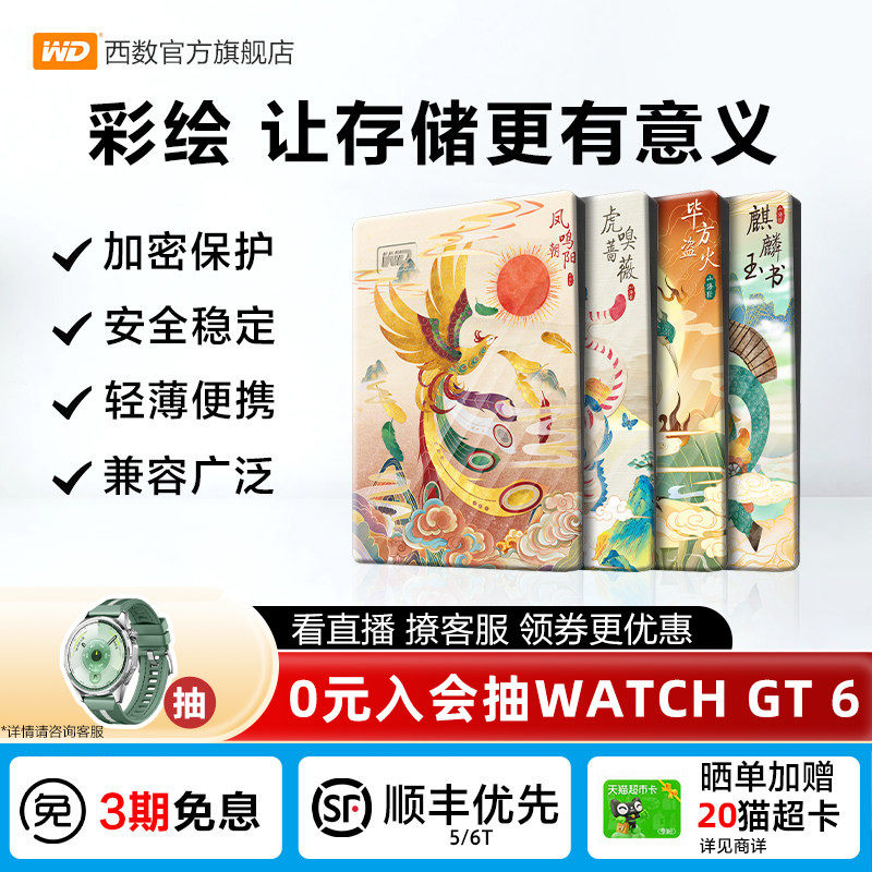 WD西数移动硬盘2t笔记本电脑存储 机械高速加密彩绘 山海经篇