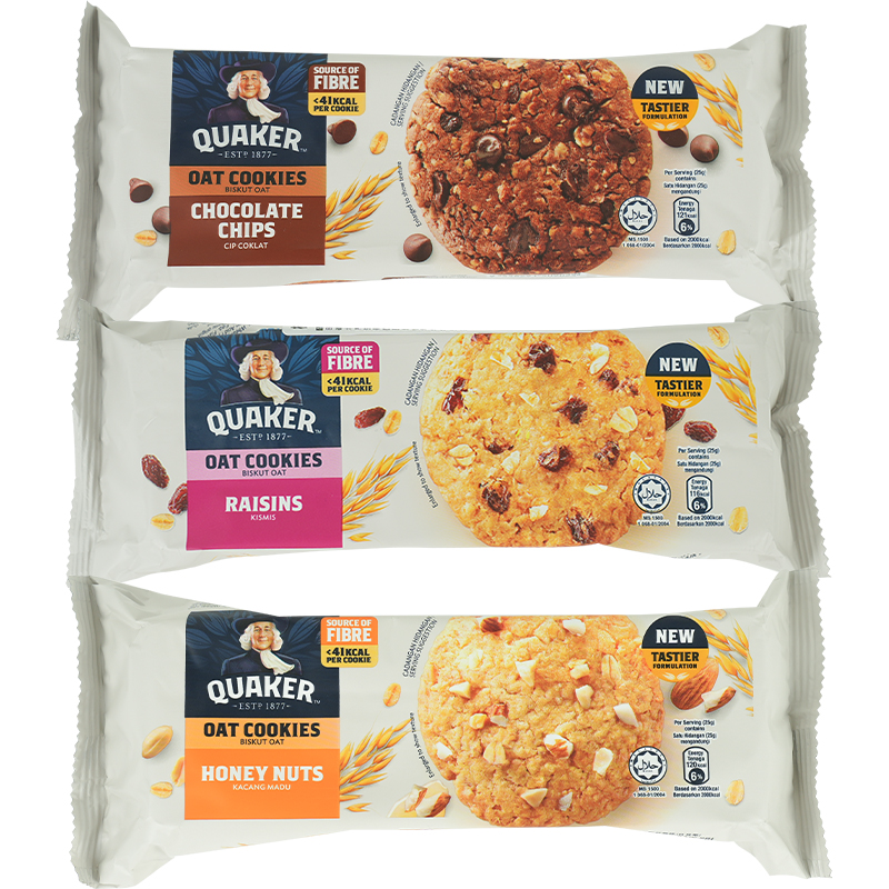 QUAKER桂格巧克力蜂蜜坚果燕麦曲奇饼干100g/袋早餐代餐粗粮饼干