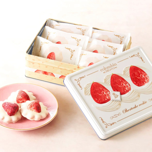 满200日本直邮Colombin 草莓蛋糕曲奇罐冻干草莓白巧克力曲奇