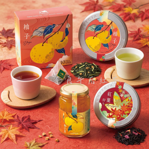 日本lupicia绿碧茶园 秋季限定红叶红茶柚子绿茶罐