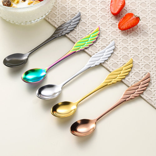 不锈钢翅膀勺子跨境创意咖啡勺甜品勺羽翼搅拌勺高颜值礼品小勺子