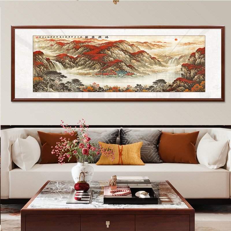 新中式客厅背景墙装饰画鸿运当头山水国画靠山风水招财办公室挂画_虎窝淘