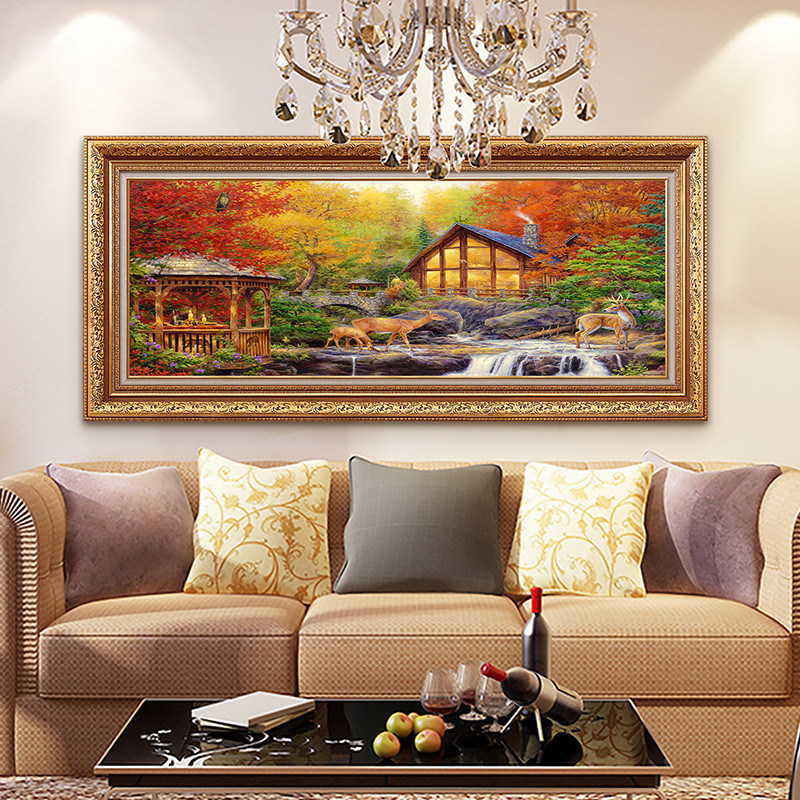 欧式客厅装饰画风景油画横幅招财沙发背景墙挂画壁画横幅有框画