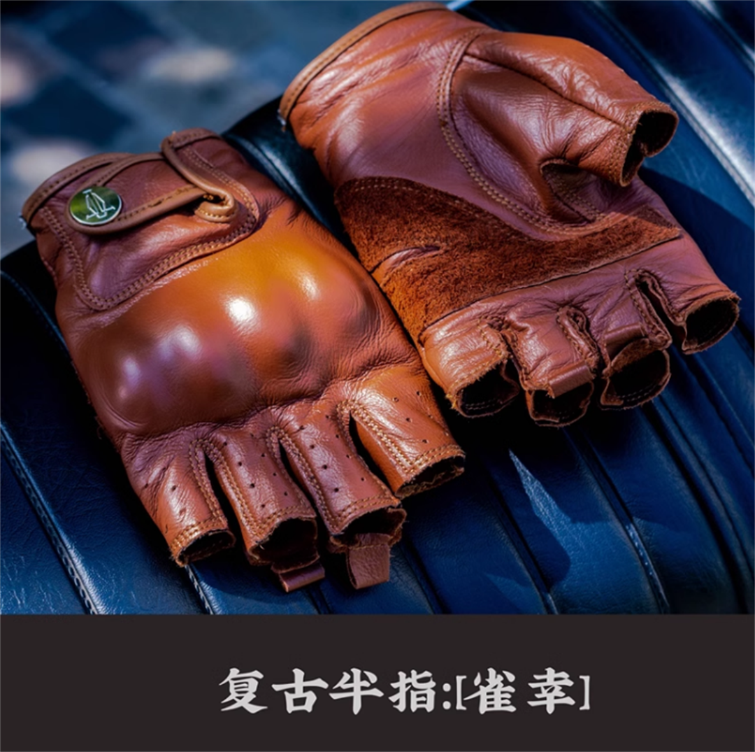 现货MR MOTOR魔头先生摩托车夏季透气男女舒适防摔真皮半指手套