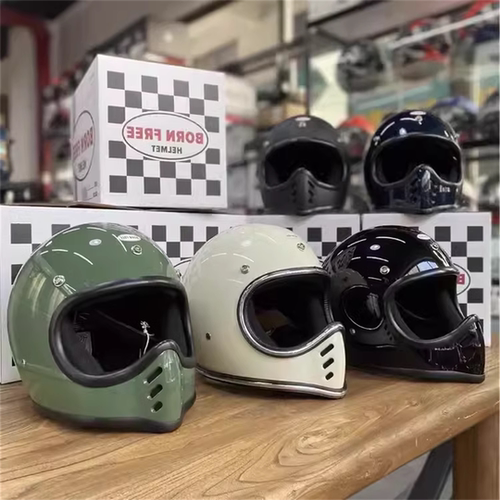 Bornfree mini moto3复古山地越野骑士全盔复古素色小体头盔