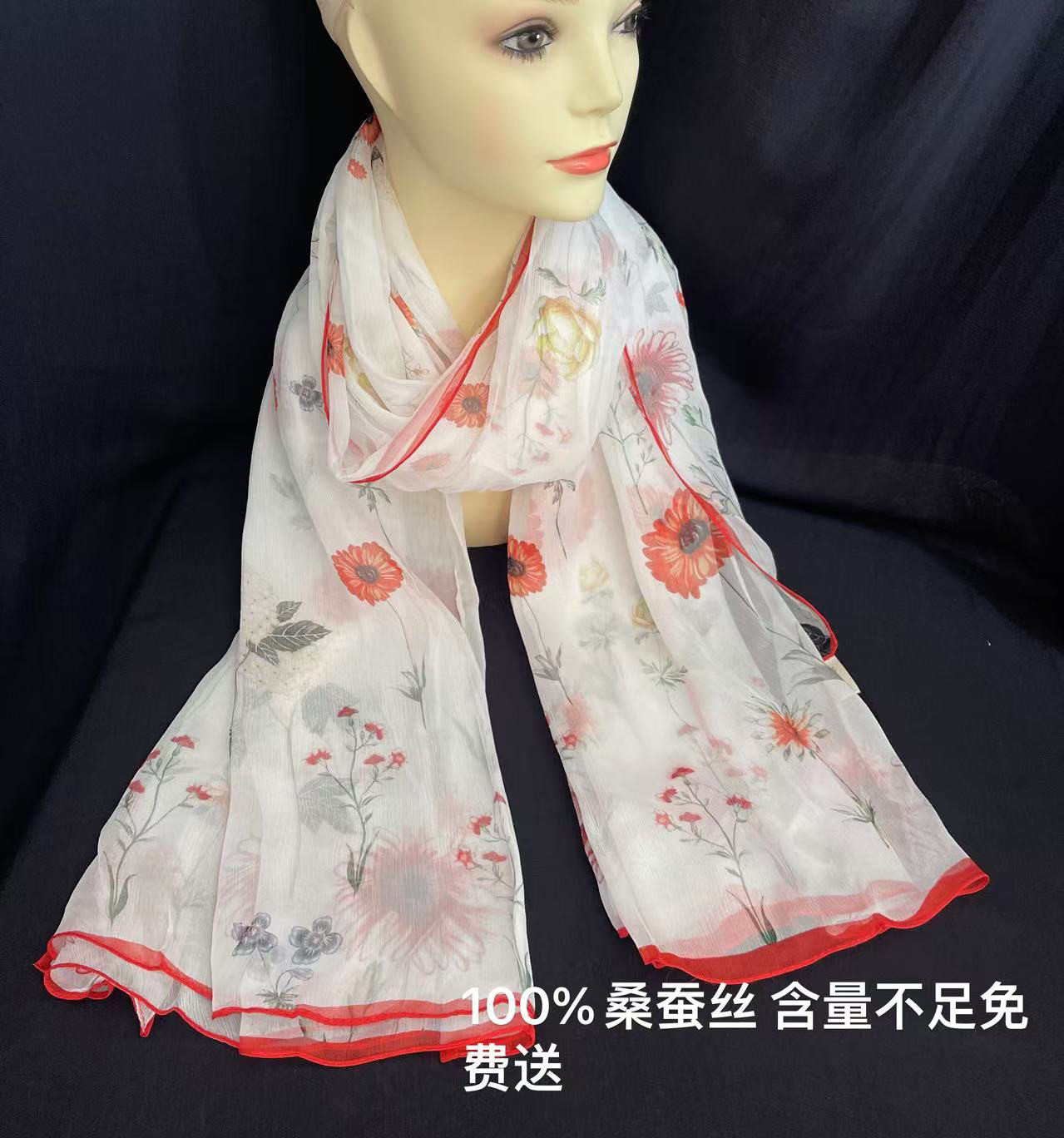 秋季桑蚕丝《顺纡绉 》长丝巾女褶皱白色真丝纱巾(好打理)褶皱