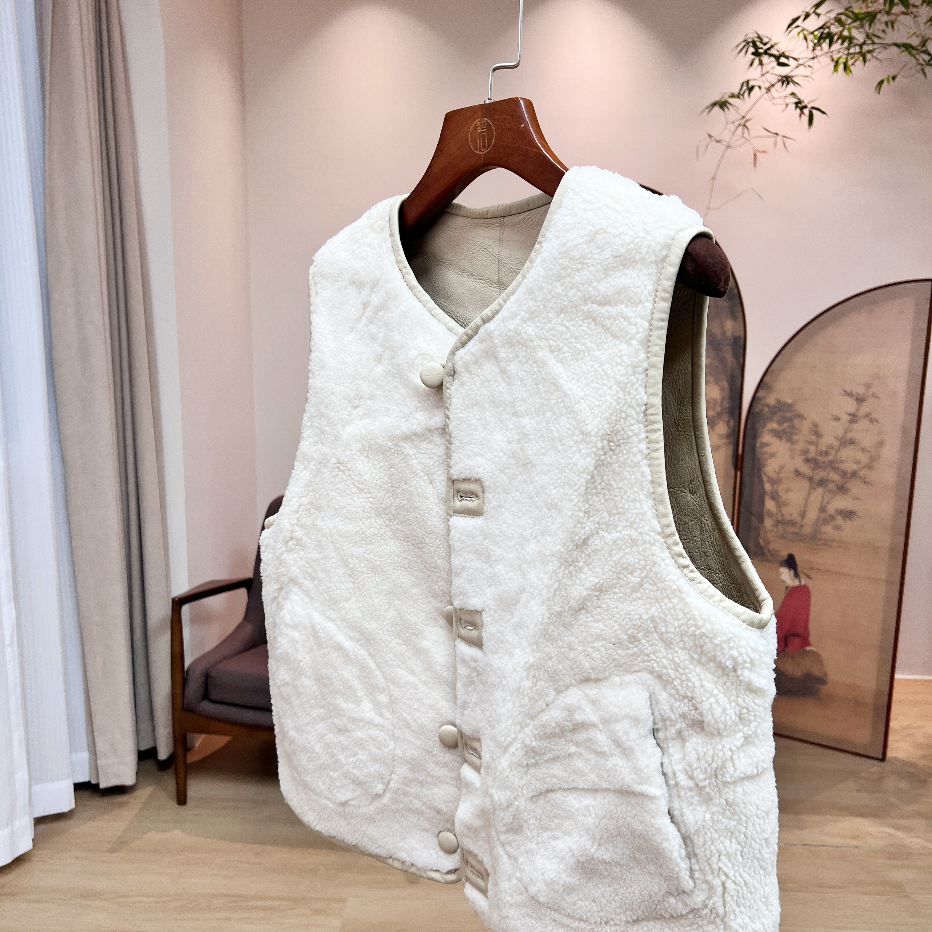 【买一送一】棉花团子 新中式国风皮草皮毛一体 羊羔绒2面穿马甲