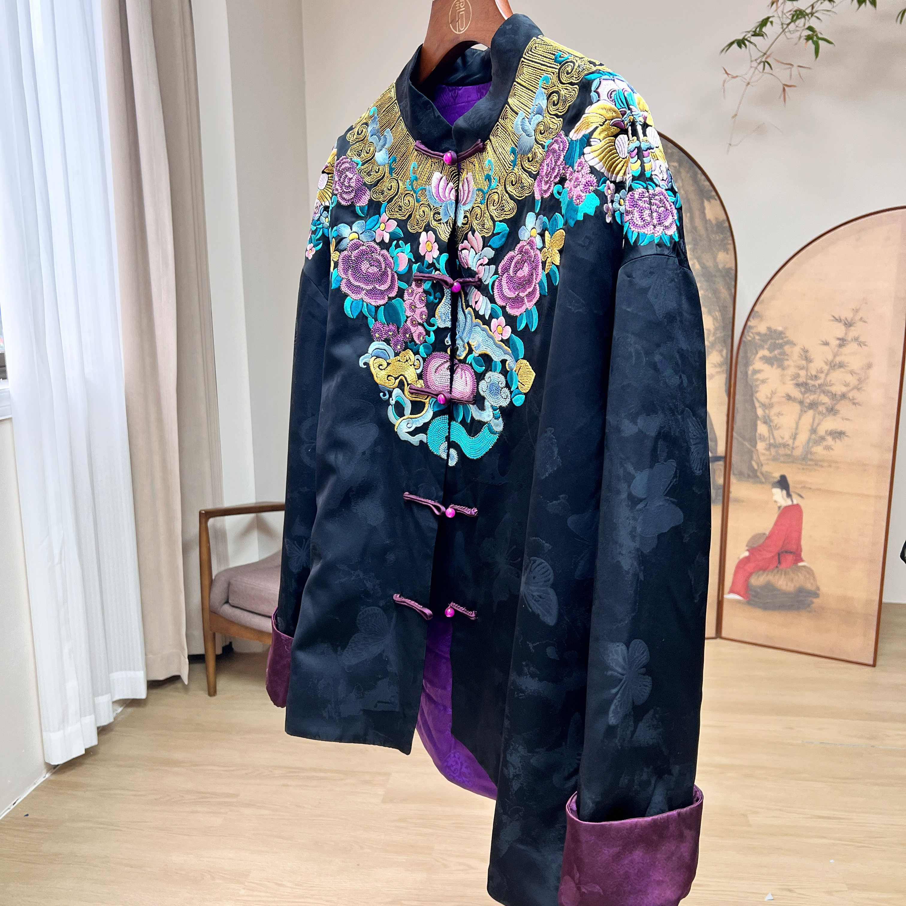 拉贝碧【买一送一】花未央 新中式重工刺绣云肩 复古立领唐装棉服