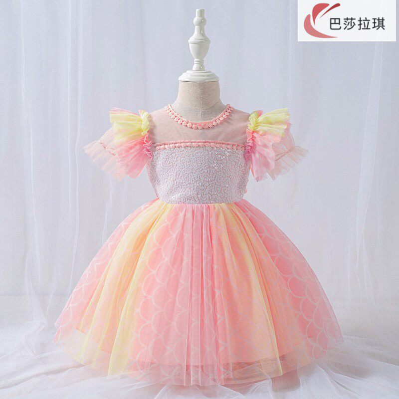儿童主持人礼服女童钢琴演出亮片洋气公主裙生日背心蓬蓬纱连衣裙
