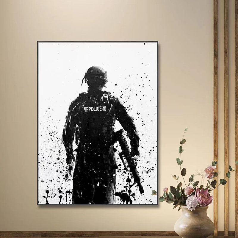 新中式手绘画浩然正气无私奉献英雄挂画玄关沙发背景墙客厅装饰画