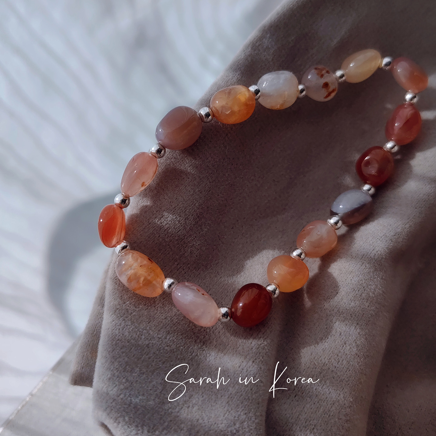 Sarah in Korea韩国 原石打磨精致弹力小手链925银配件