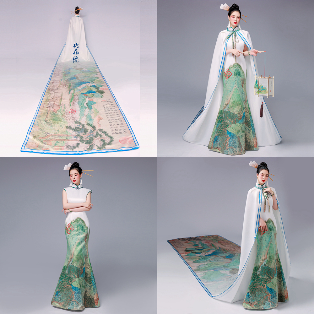 国风中老年改良旗袍商演车展礼服