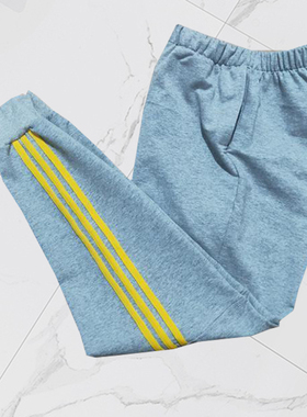 高中小学生校服裤子浅灰色拼下三道浅黄杠收口棉质校裤四季款定制