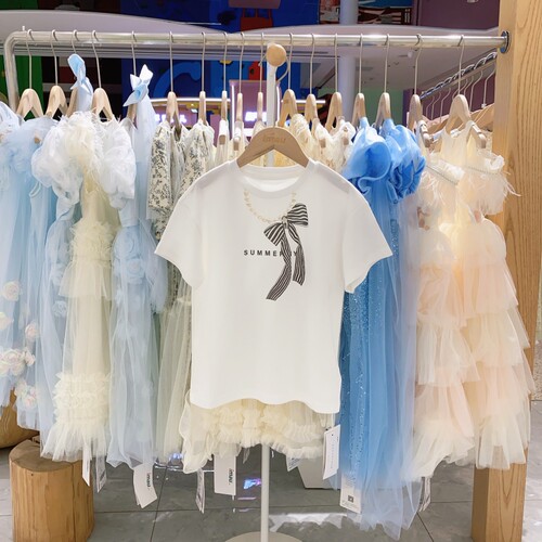 夏季新款imau奕玛正品女大童装蝴蝶结儿童休闲短袖T恤56LF235278