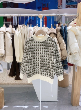 冬季新款imau奕玛男大童装青少年儿童休闲格子打底毛衣44LF230153