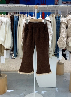 冬季新款imau奕玛童装女小童儿童长裤加绒裤喇叭休闲裤48SF354092