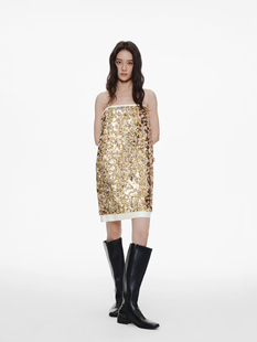 LION&CAT时尚 吊带裙 轻奢香槟金亮片裙礼服裙子H版