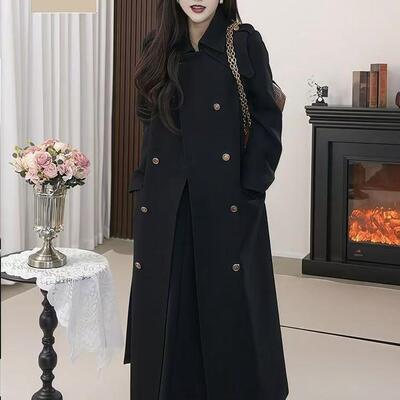 黑色羽绒服内胆毛呢外套女中长款冬季新款时尚双排扣呢子大衣