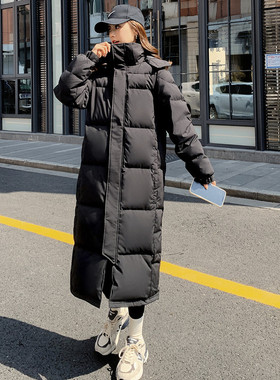 2025黑色小个子加厚中戏长款过膝女士冬季宽松大码羽绒服狐狸