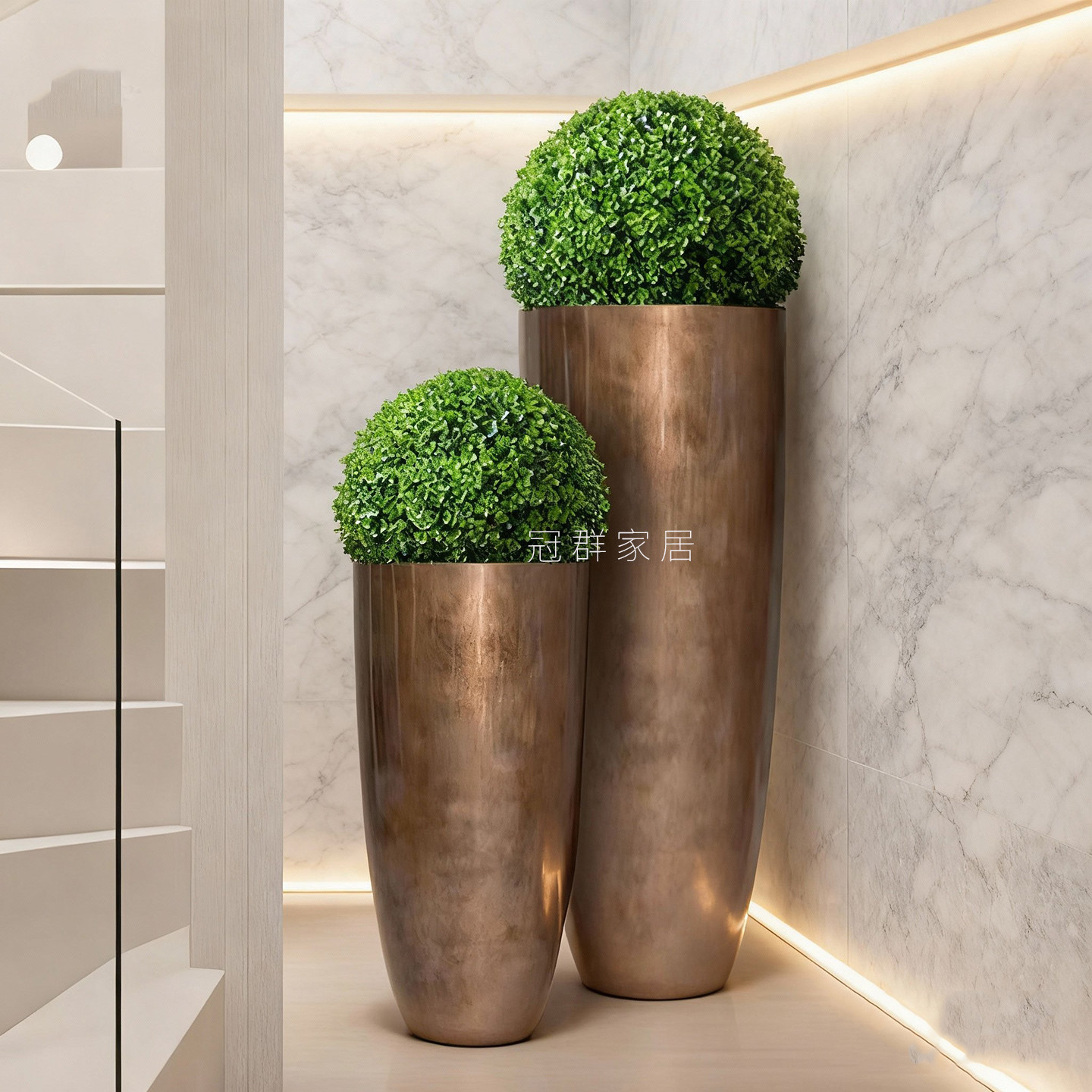 轻奢简约落地绿植花艺酒店会所写字楼商场玻璃钢花盆花器草球装饰